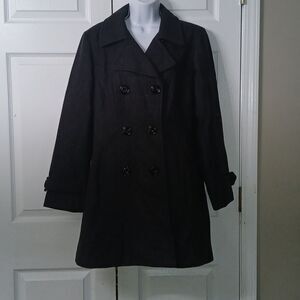 Anne Klein wool blend double breasted charcoal gray pea coat  Sz L NWOT